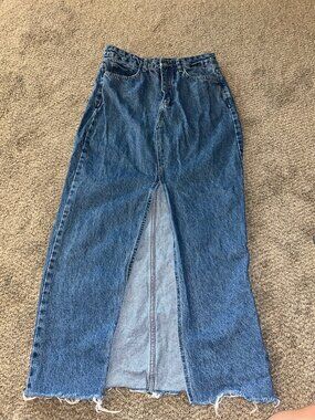 High Slit Denim Maxi Skirt